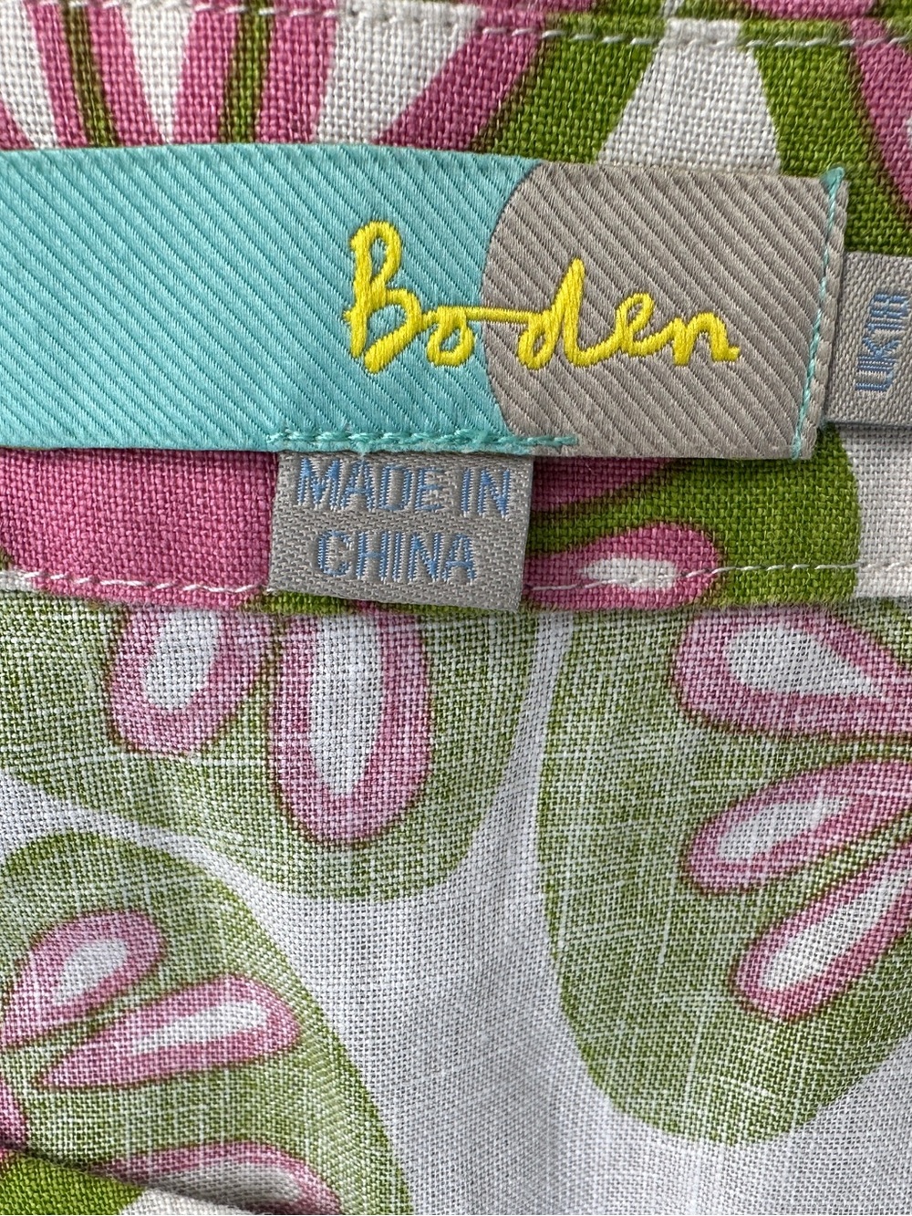 Boden Tropical Floral Print Linen Dress Size 14 Green Pink Coastal Vacation Cool - Picture 6 of 9
